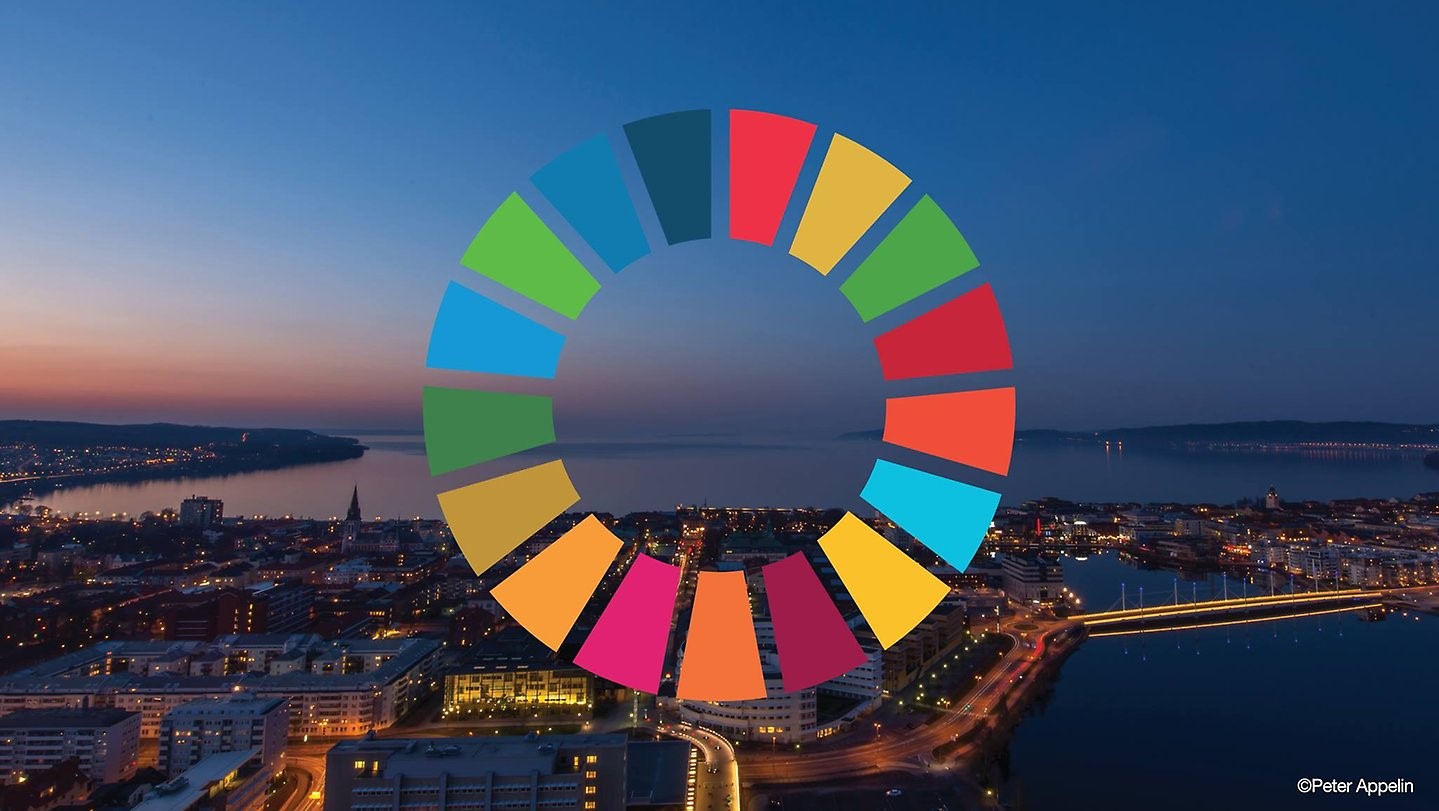 View over Jönköping University with a picture of the 2030 Agenda.